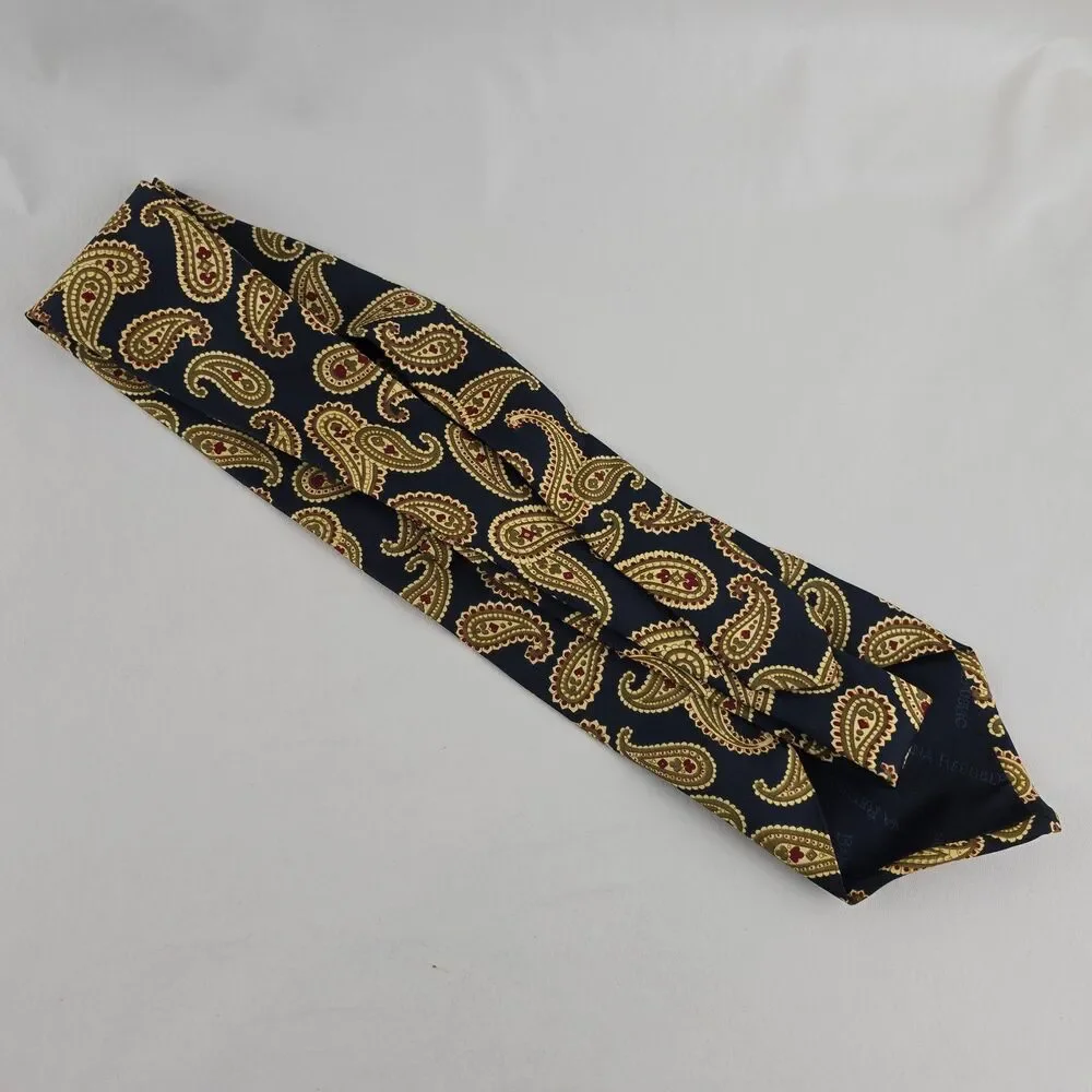 Banana Republic Tie Mens Blue Gold Paisley Silk Wide Necktie Made In Italy